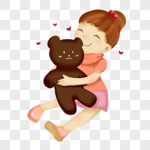 独自庆生儿童节素材抱着泰迪熊的小女孩素材