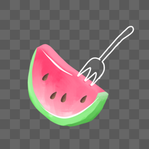 夏天清新一片西瓜叉子水果手绘装饰图案图片