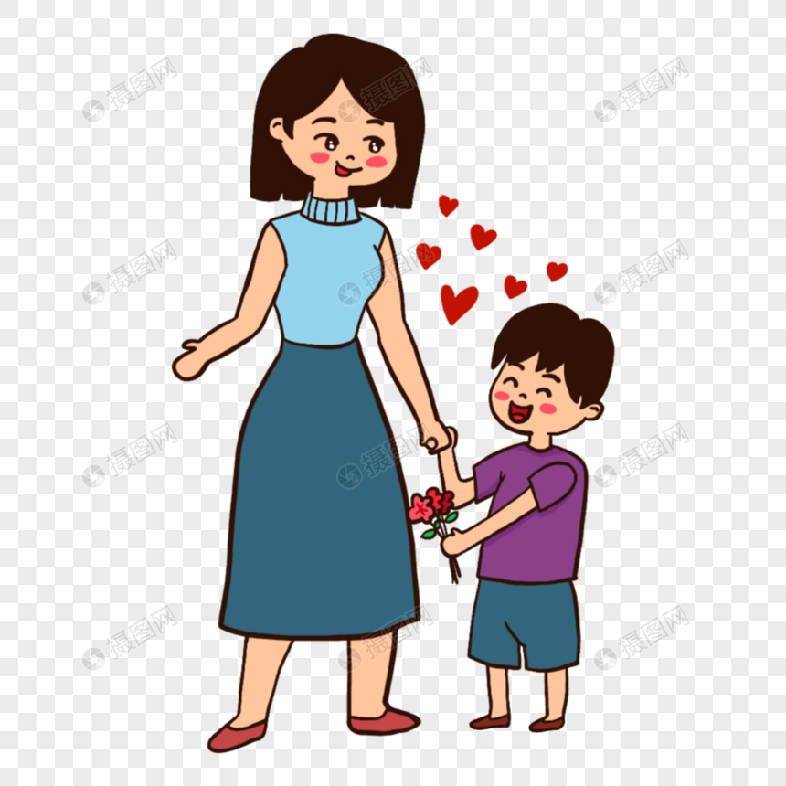 可爱男孩送花给母亲过节