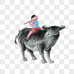 坐在牛背上的牧童高清图片