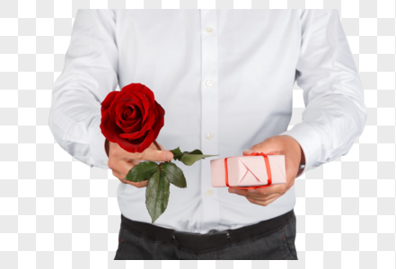 情人节手持玫瑰和礼物图片
