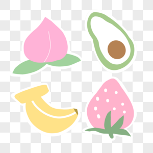 夏天贴纸风桃子香蕉草莓牛油果手绘装饰图案图片