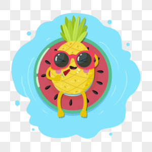 手绘夏日素材吃西瓜的菠萝图片