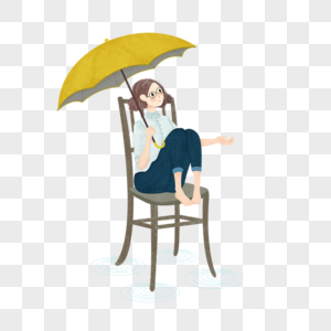坐着打伞的女孩图片
