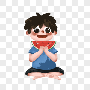 坐着吃西瓜的男孩图片