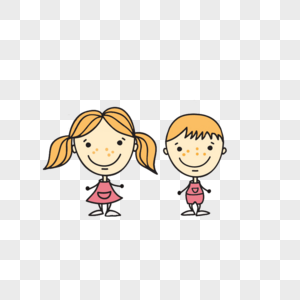 卡通手绘可爱的双胞胎图片素材