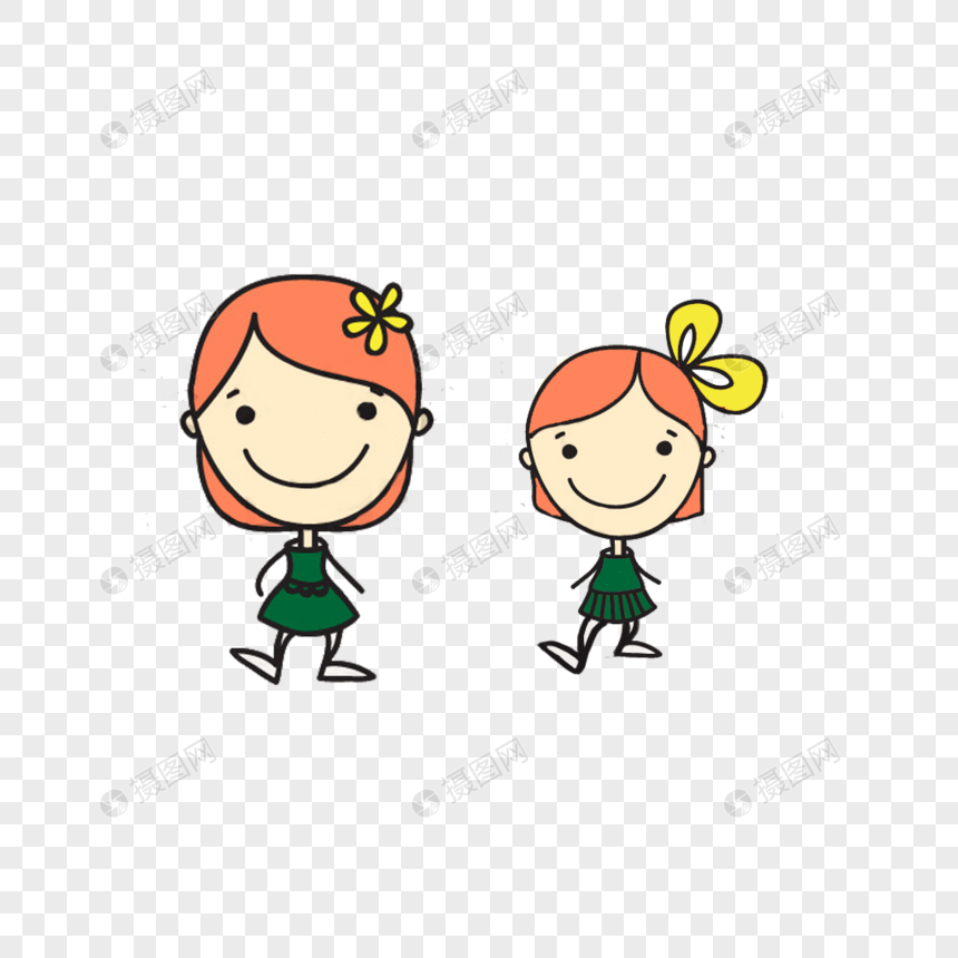 卡通手绘两位可爱的女孩