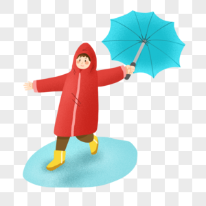 穿着红色雨衣打着伞的可爱小孩图片