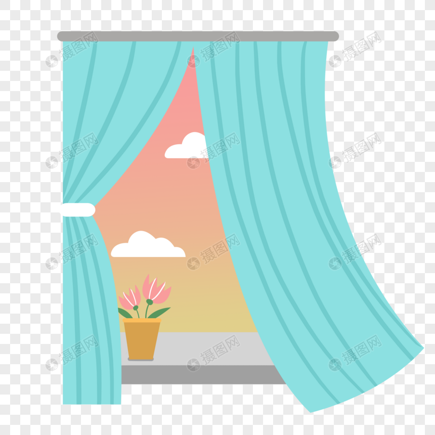 微风吹过窗帘的窗户