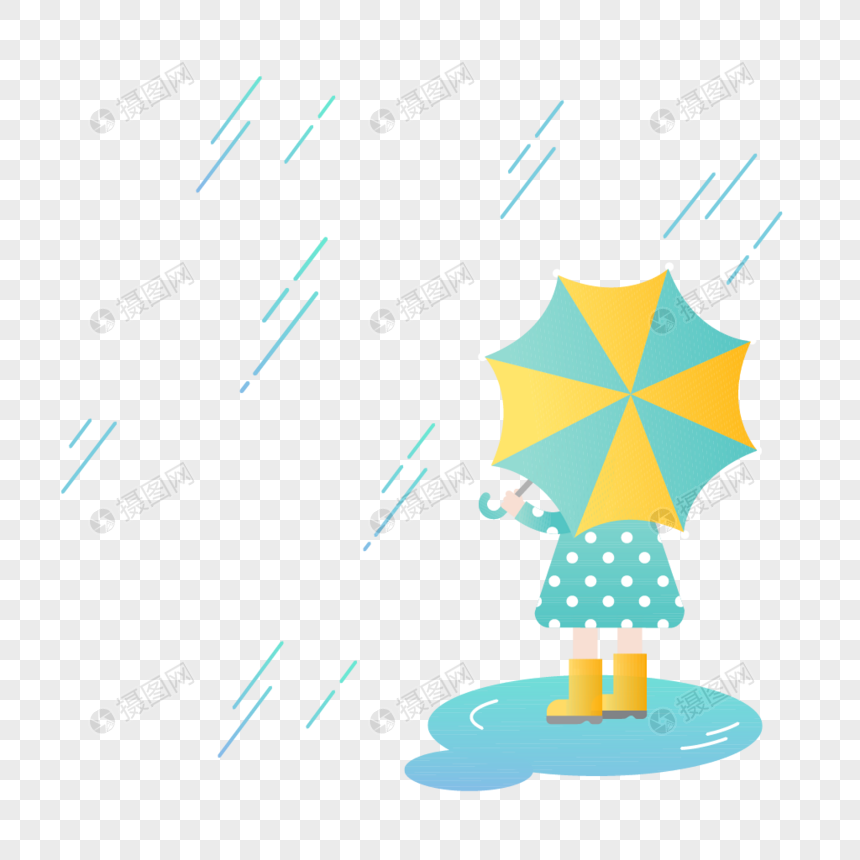 下雨撑伞场景矢量素材图片