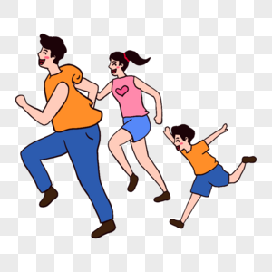 元素  |清新一家人家庭日运动跑步插画  |童话时间卡通人物,妈妈插画