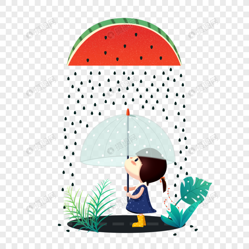 小女孩与西瓜雨图片