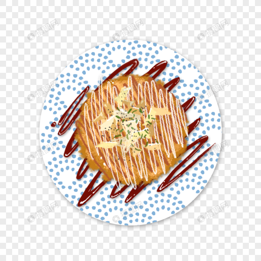 日式铁板海鲜烧饼美食手绘插画素材图片