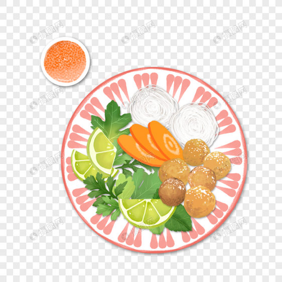 日式炸鸡球美食手绘插画素材图片