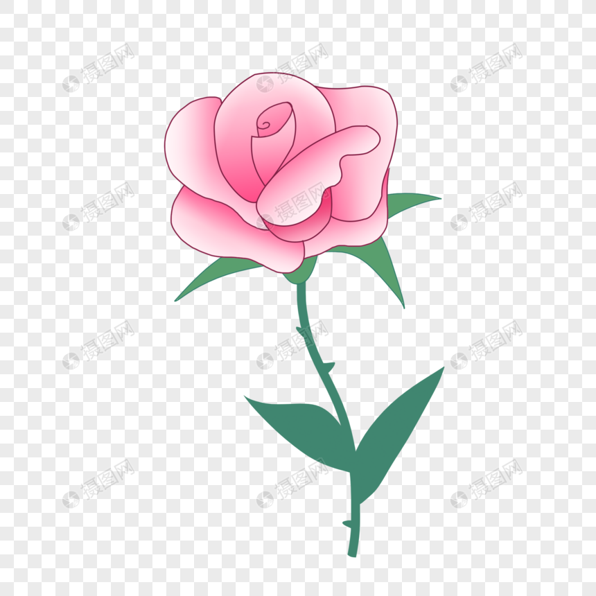 手绘卡通表白季一枝粉玫瑰