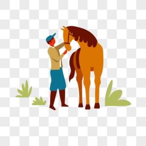 农民喂马元素图片素材
