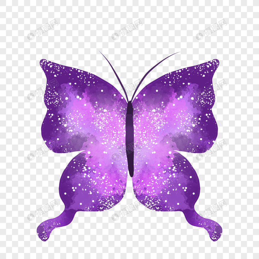 夏天星空蝴蝶紫色渐变星星白色手绘装饰图案