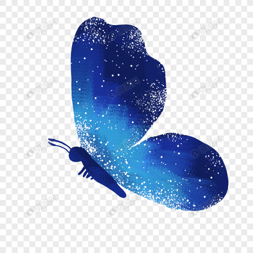 夏天星空蓝色渐变星星蝴蝶手绘装饰图案