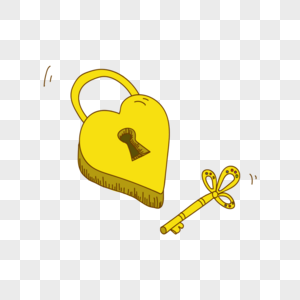 浪漫情人节黄色爱心锁和钥匙高清图片