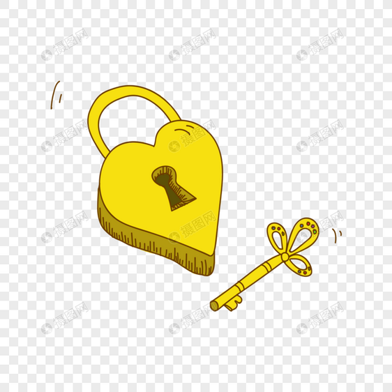 浪漫情人节黄色爱心锁和钥匙图片