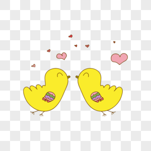 浪漫情人节亲吻的可爱小黄鸡图片