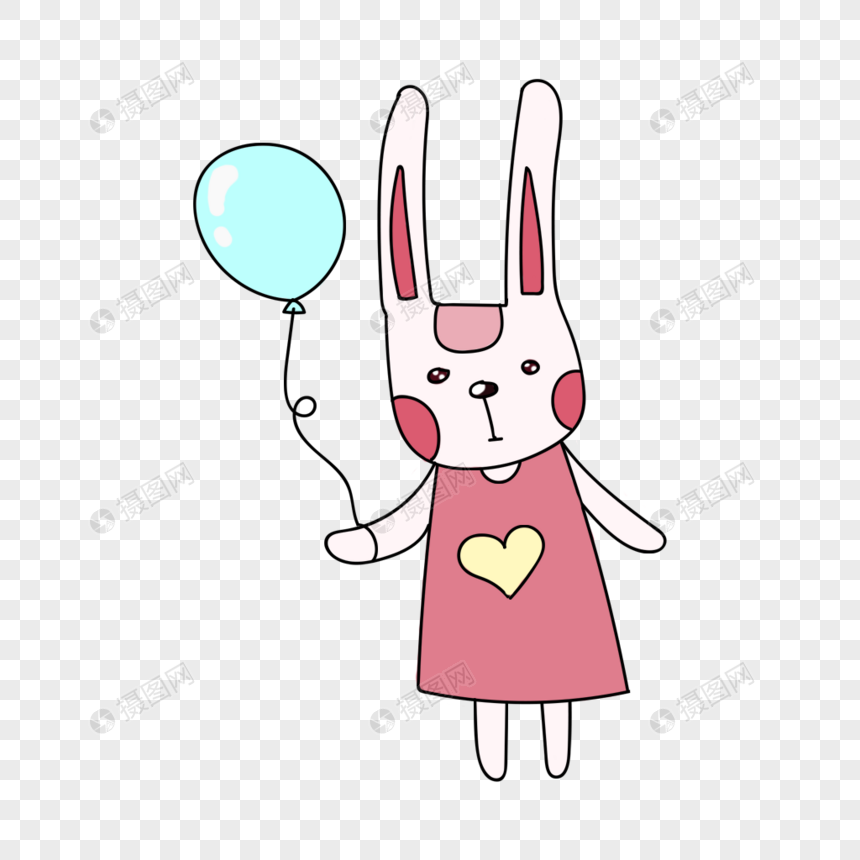 卡通手绘拿气球的可爱兔子图片