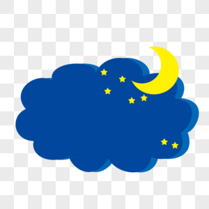 蓝色月亮卡通手绘夜晚的云彩和月亮素材