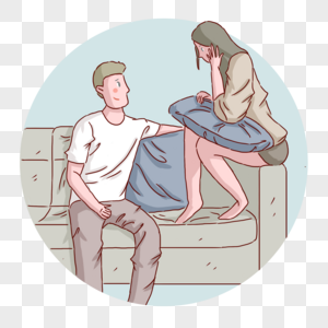 表白季坐在沙发上聊天的情侣图片