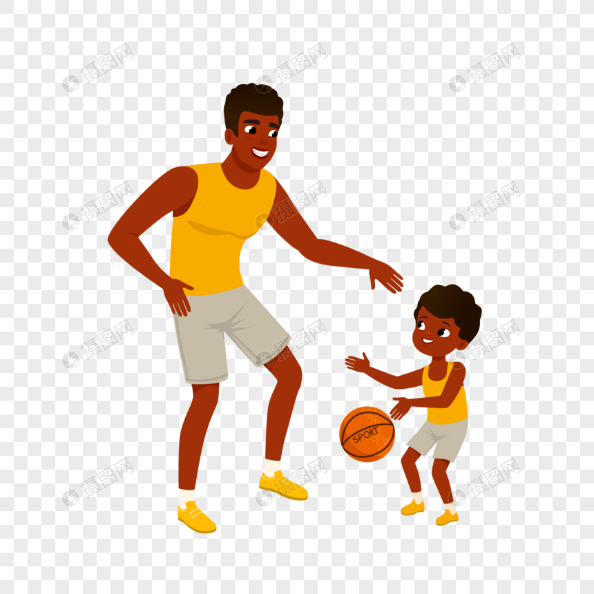父亲节爸爸和孩子打篮球元素图片