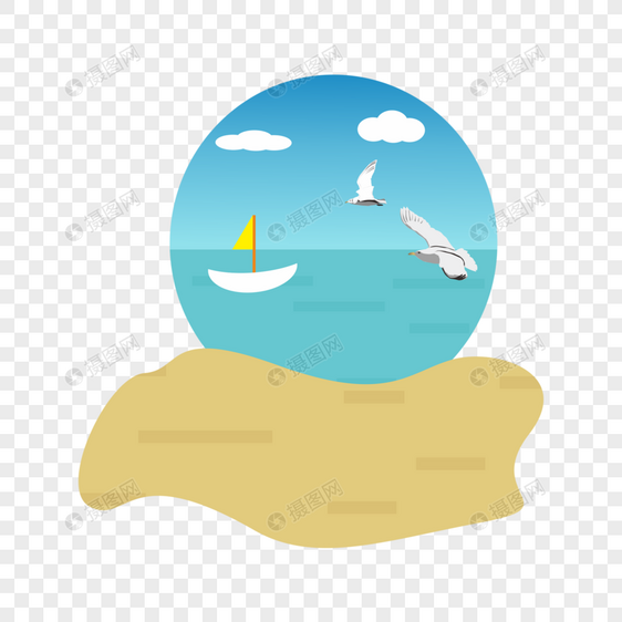 创意大海沙滩帆船图片