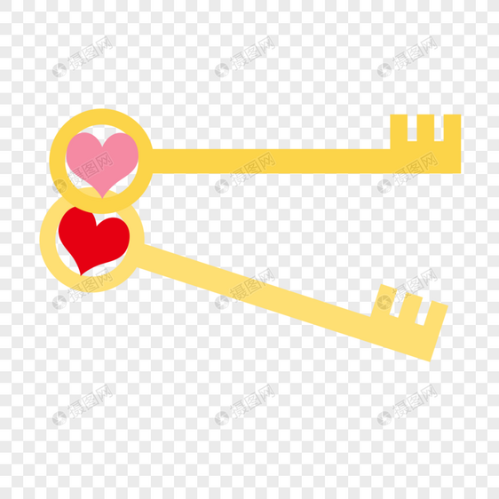 手绘情人节黄色爱心钥匙图片