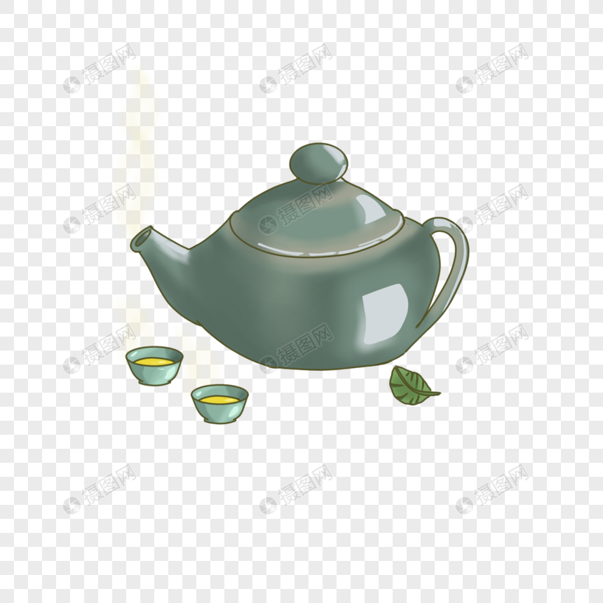 手绘清明节茶壶和清香茶水图片