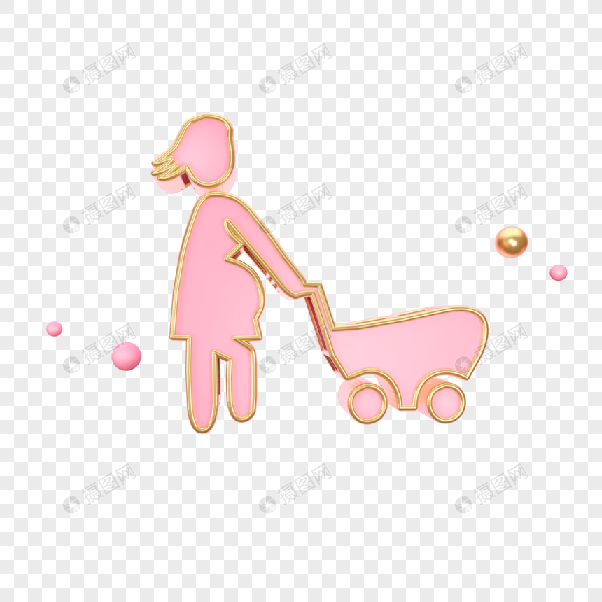 创意立体孕妇推着婴儿车图标图片