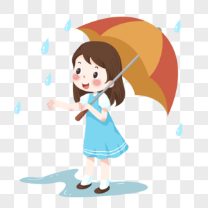 夏季雨天打伞的连衣裙小女孩图片