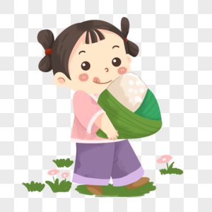 端午节抱着粽子的古代小女孩图片素材