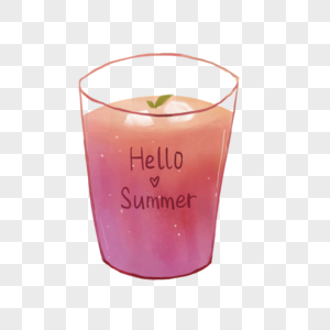 夏日冷饮清新手绘粉色饮料蜜桃气泡水高清图片