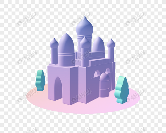 梦幻卡通城堡C4D模型透明png图片