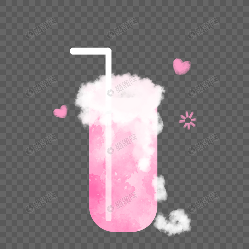 夏天饮料棉花糖果汁吸管粉色手绘装饰图案图片