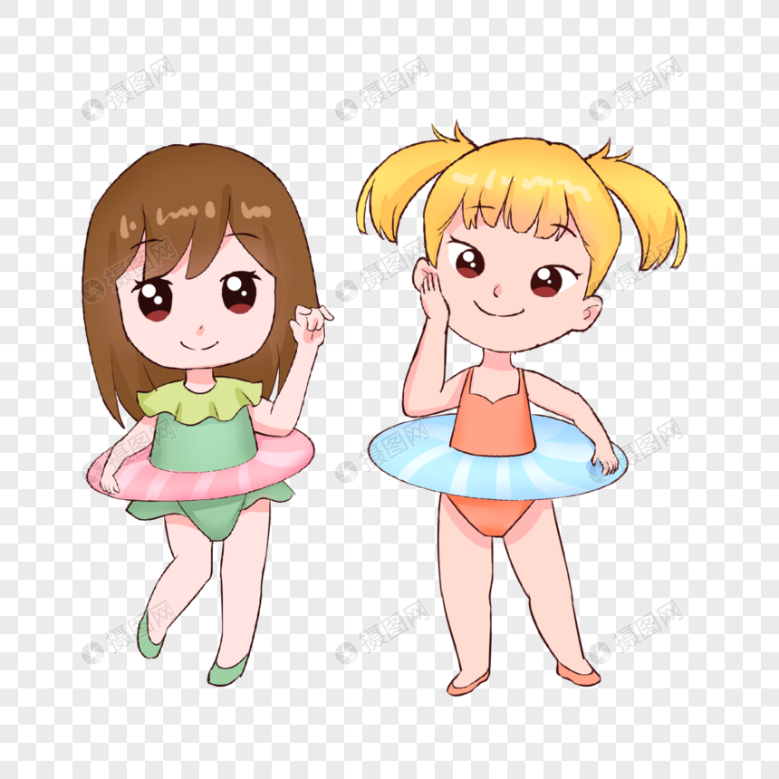 儿童节夏天游泳泳圈q版女孩