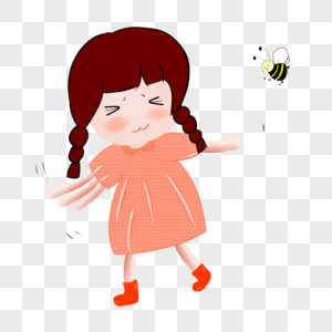 被蜜蜂吓跑的女孩高清图片
