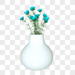 花瓶蓝色小花绿叶高清图片