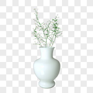 白瓷花瓶细碎小花绿叶高清图片