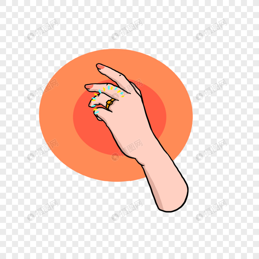 手绘浪漫情人节戴钻戒的美手