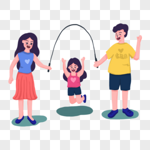 可爱清新家庭日跳绳的一家人图片