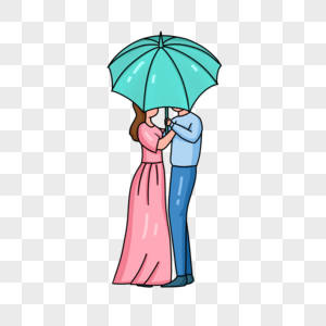 手绘情侣手持雨伞人物形象图片