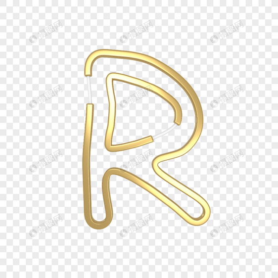 英文字母R金色艺术字C4D模型图片