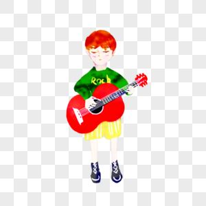 卡通 男孩弹吉他 唱歌 插画 吉他 清新图片