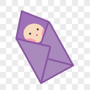 卡通手绘用紫色被褥包裹的可爱婴儿图片