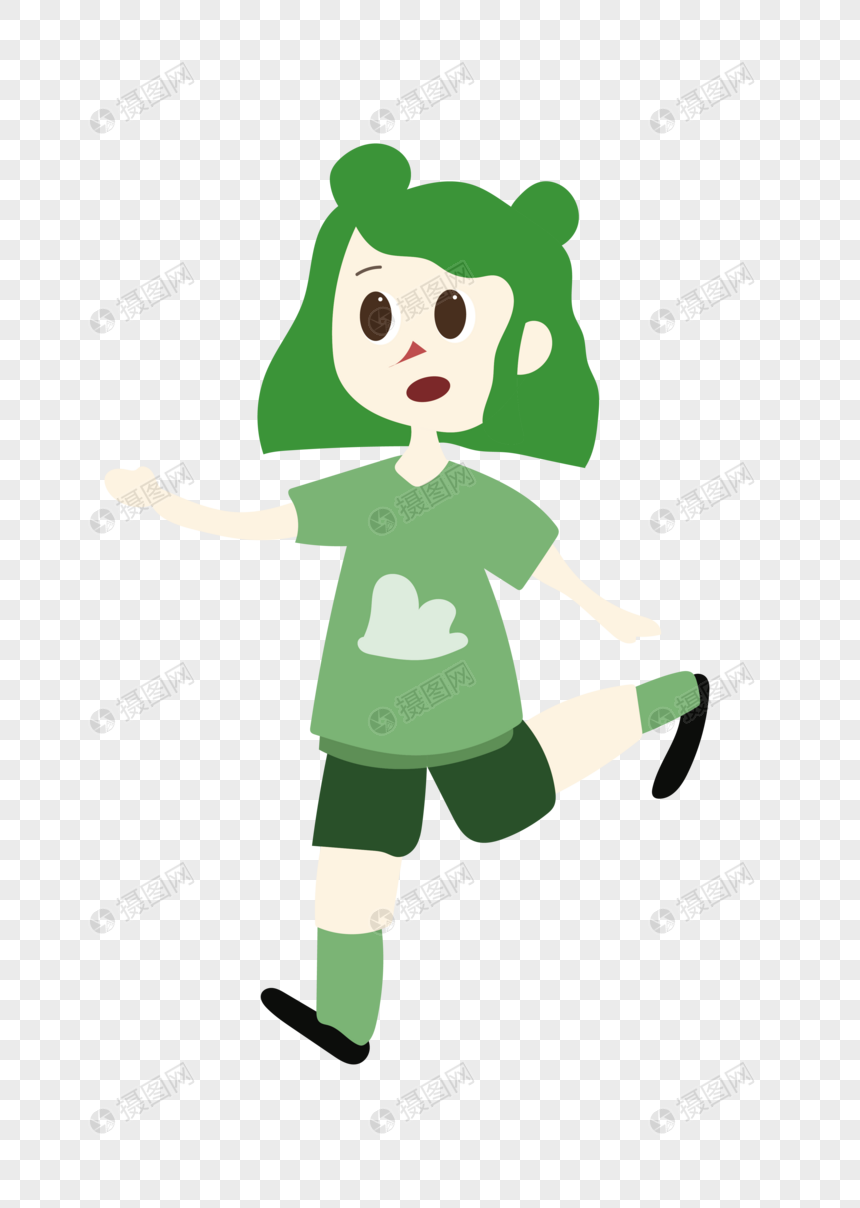 绿色女孩跑步插画图片