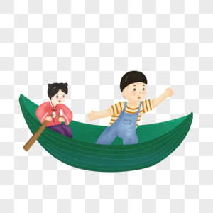 端午节两个小朋友一起划龙舟图片